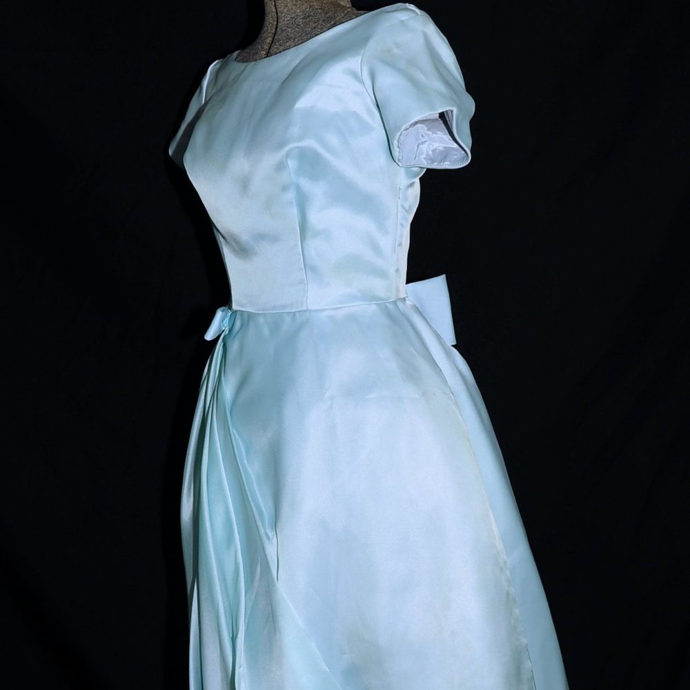 VTG 60's Pastel Turquoise Blue Party Prom Dress - Picture 9 of 14